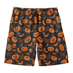 Halloween Pumpkin And Bat Pattern Print Men's Swim Trunks