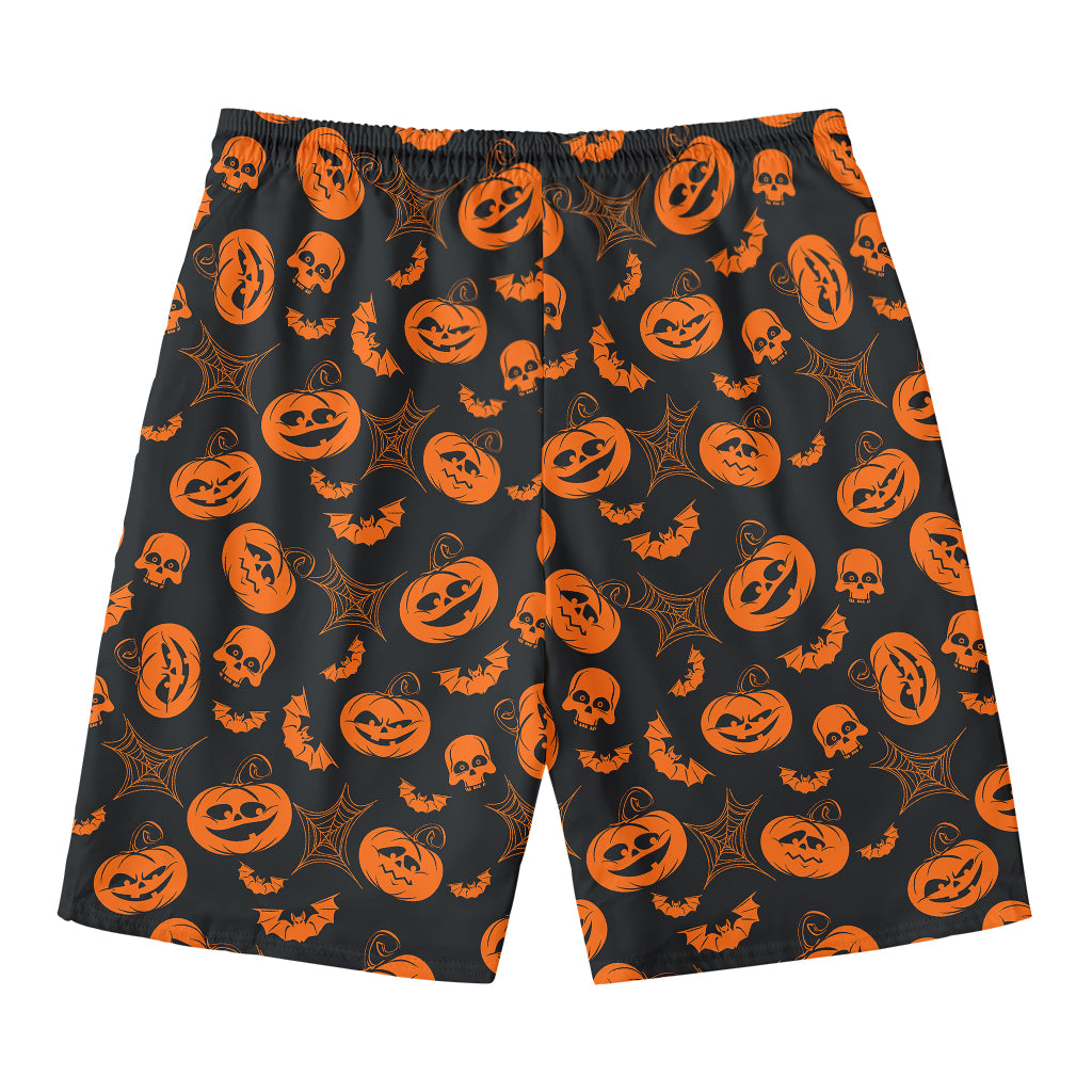 Halloween Pumpkin And Bat Pattern Print Men's Swim Trunks