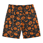 Halloween Pumpkin And Bat Pattern Print Men's Swim Trunks