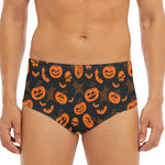 Halloween Pumpkin And Bat Pattern Print Men's Triangle Swim Briefs