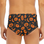 Halloween Pumpkin And Bat Pattern Print Men's Triangle Swim Briefs