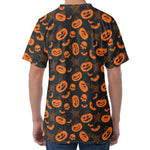 Halloween Pumpkin And Bat Pattern Print Men's Velvet T-Shirt