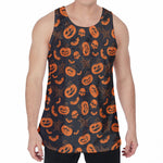 Halloween Pumpkin And Bat Pattern Print Men's Velvet Tank Top