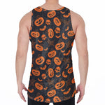 Halloween Pumpkin And Bat Pattern Print Men's Velvet Tank Top