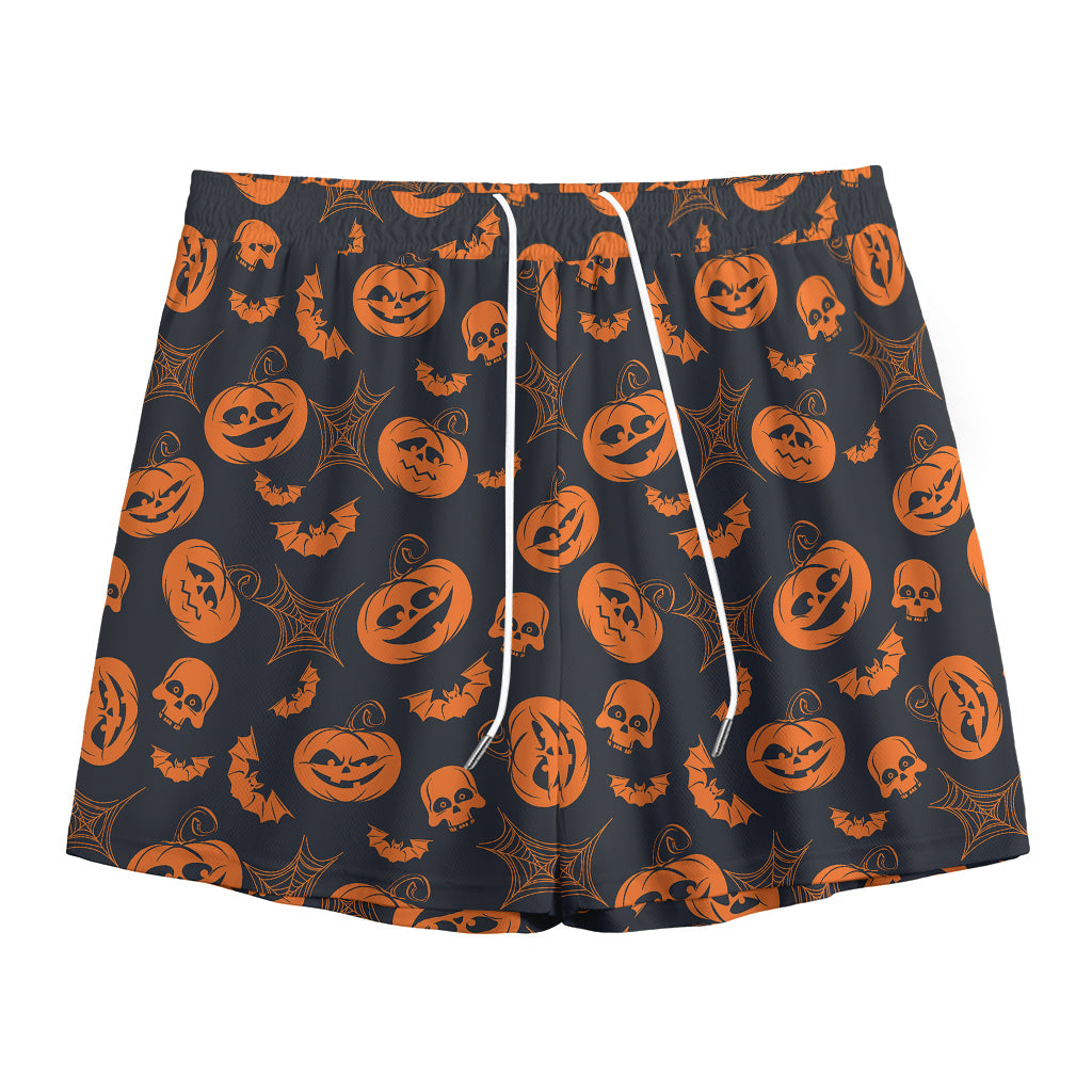 Halloween Pumpkin And Bat Pattern Print Mesh Shorts