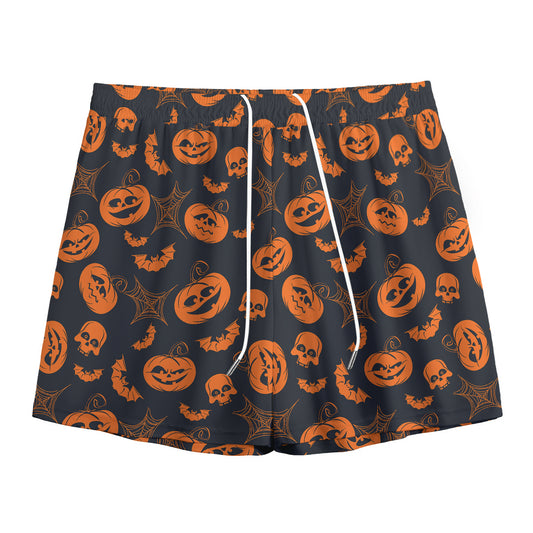 Halloween Pumpkin And Bat Pattern Print Mesh Shorts