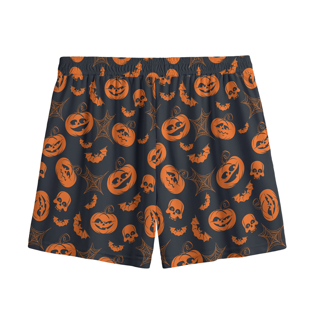 Halloween Pumpkin And Bat Pattern Print Mesh Shorts