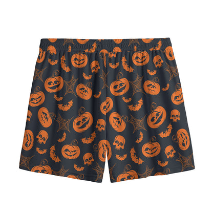Halloween Pumpkin And Bat Pattern Print Mesh Shorts