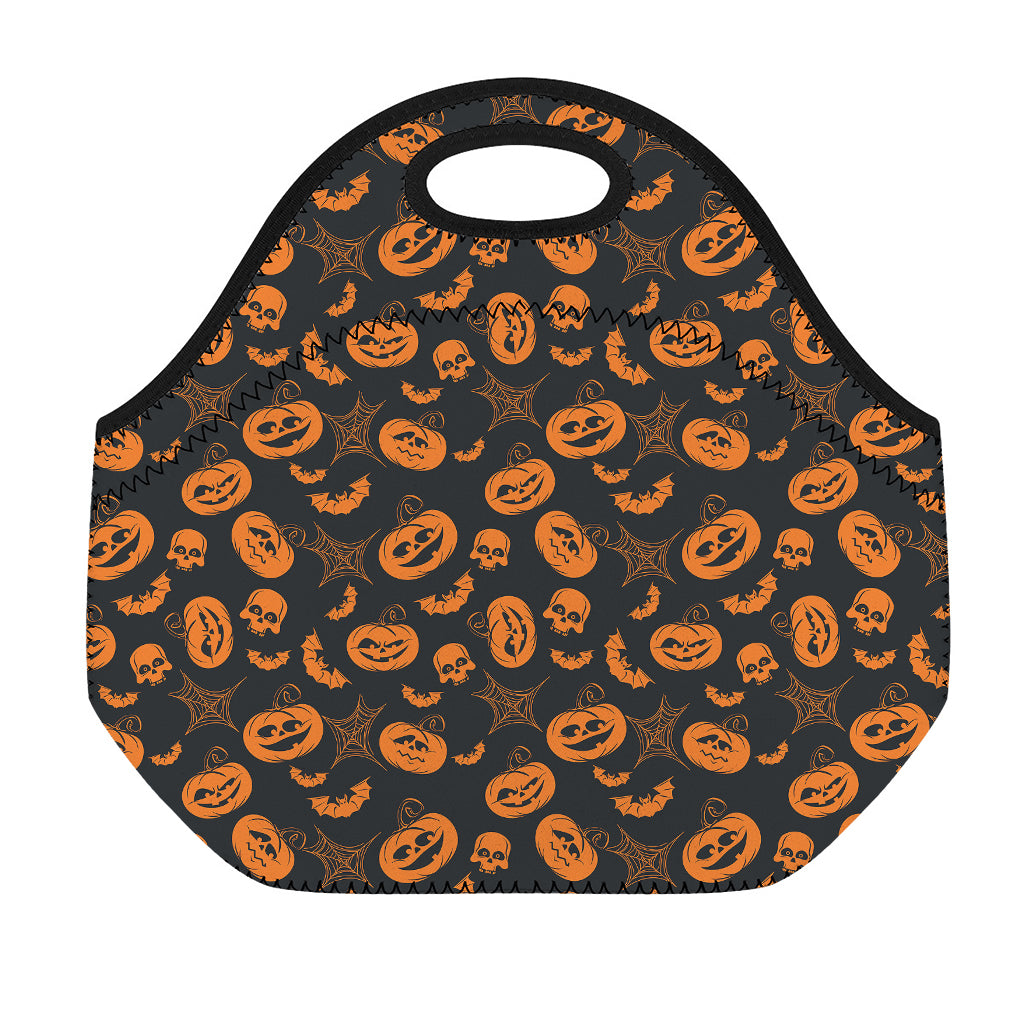 Halloween Pumpkin And Bat Pattern Print Neoprene Lunch Bag