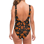 Halloween Pumpkin And Bat Pattern Print One Piece Swimsuit