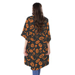 Halloween Pumpkin And Bat Pattern Print Open Front Beach Cover Up