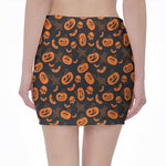 Halloween Pumpkin And Bat Pattern Print Pencil Mini Skirt