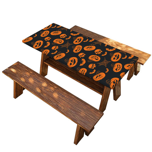 Halloween Pumpkin And Bat Pattern Print Picnic Table Cover
