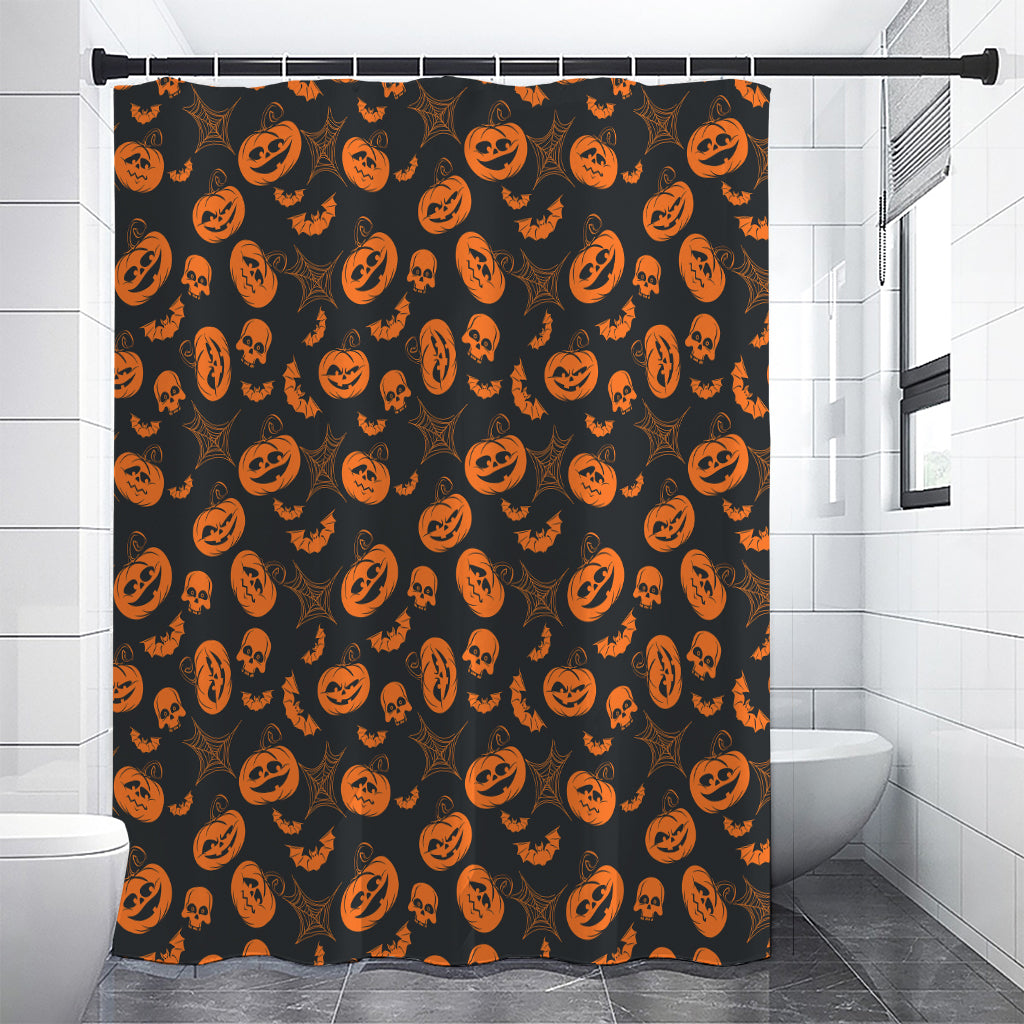 Halloween Pumpkin And Bat Pattern Print Premium Shower Curtain