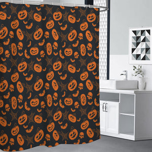 Halloween Pumpkin And Bat Pattern Print Premium Shower Curtain