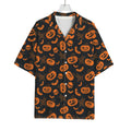 Halloween Pumpkin And Bat Pattern Print Rayon Hawaiian Shirt