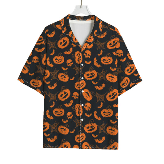 Halloween Pumpkin And Bat Pattern Print Rayon Hawaiian Shirt