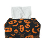 Halloween Pumpkin And Bat Pattern Print Rectangle Tissue Box Cover