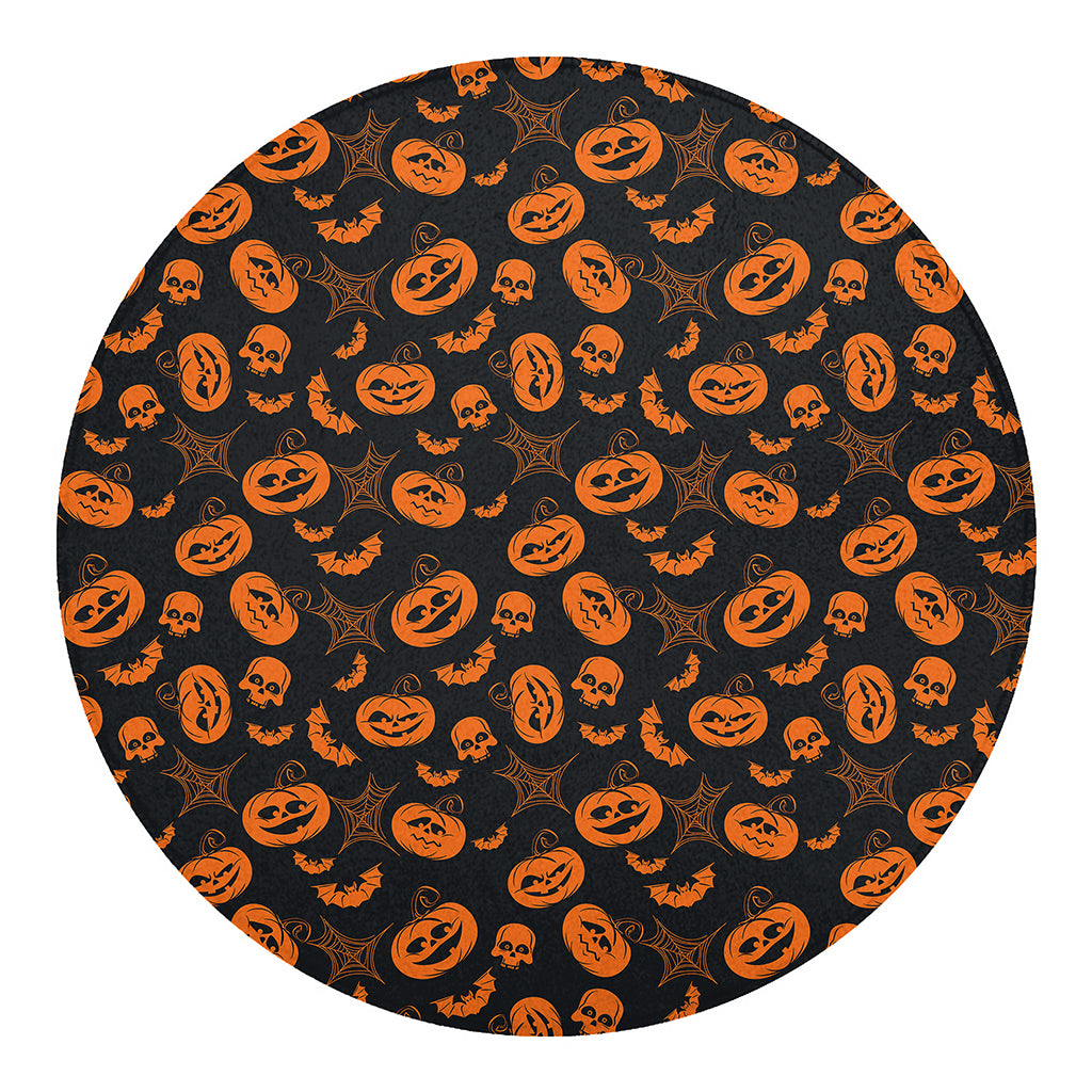 Halloween Pumpkin And Bat Pattern Print Round Blanket