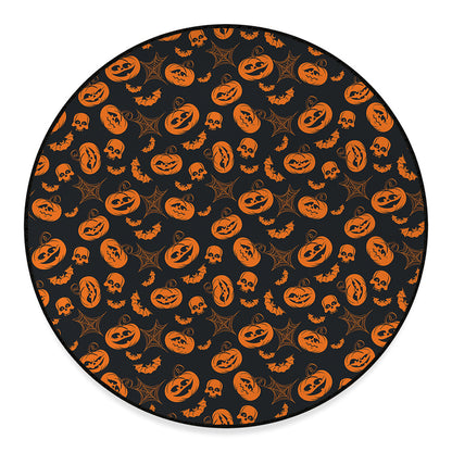 Halloween Pumpkin And Bat Pattern Print Round Floor Mat