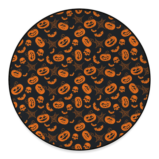 Halloween Pumpkin And Bat Pattern Print Round Floor Mat