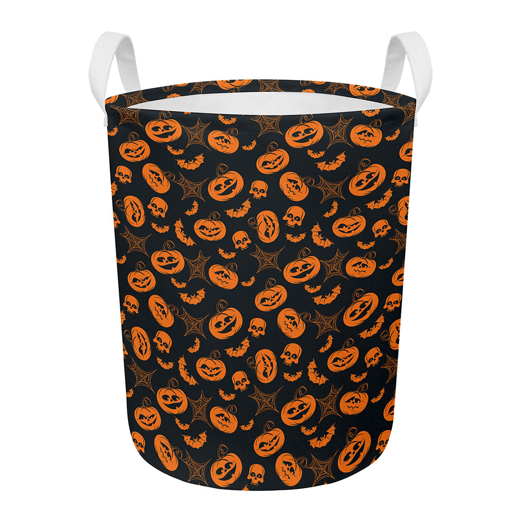 Halloween Pumpkin And Bat Pattern Print Round Laundry Basket