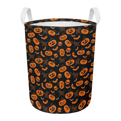 Halloween Pumpkin And Bat Pattern Print Round Laundry Basket