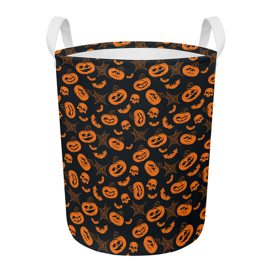Halloween Pumpkin And Bat Pattern Print Round Laundry Basket