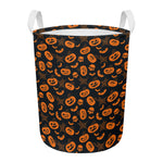 Halloween Pumpkin And Bat Pattern Print Round Laundry Basket