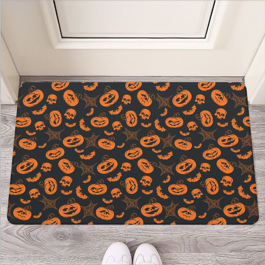 Halloween Pumpkin And Bat Pattern Print Rubber Doormat