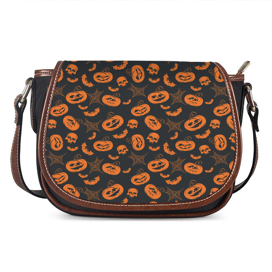 Halloween Pumpkin And Bat Pattern Print Saddle Bag