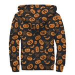 Halloween Pumpkin And Bat Pattern Print Sherpa Lined Zip Up Hoodie