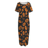 Halloween Pumpkin And Bat Pattern Print Short Sleeve Long Nightdress