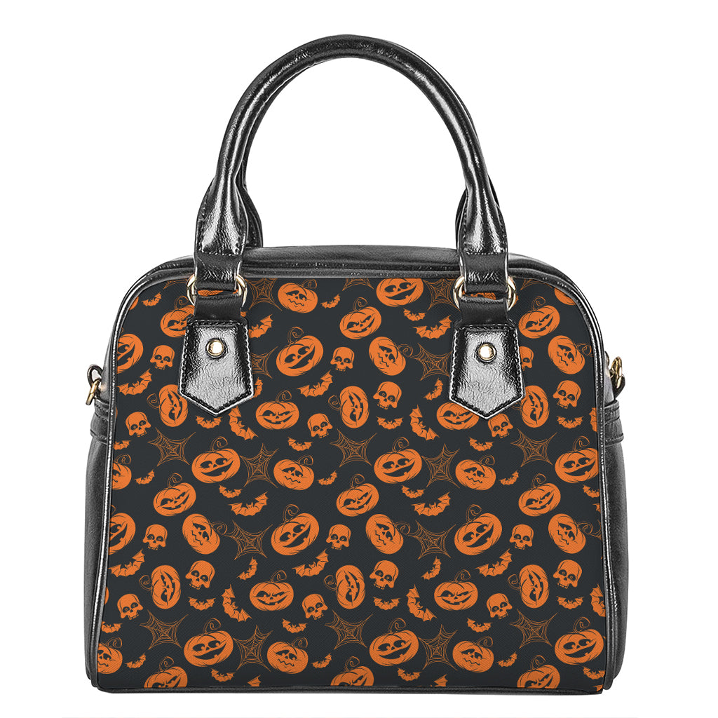 Halloween Pumpkin And Bat Pattern Print Shoulder Handbag