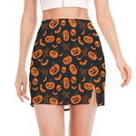 Halloween Pumpkin And Bat Pattern Print Side Slit Mini Skirt