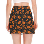 Halloween Pumpkin And Bat Pattern Print Side Slit Mini Skirt