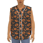 Halloween Pumpkin And Bat Pattern Print Sleeveless Baseball Jersey