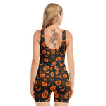 Halloween Pumpkin And Bat Pattern Print Sleeveless One Piece Swimsuit