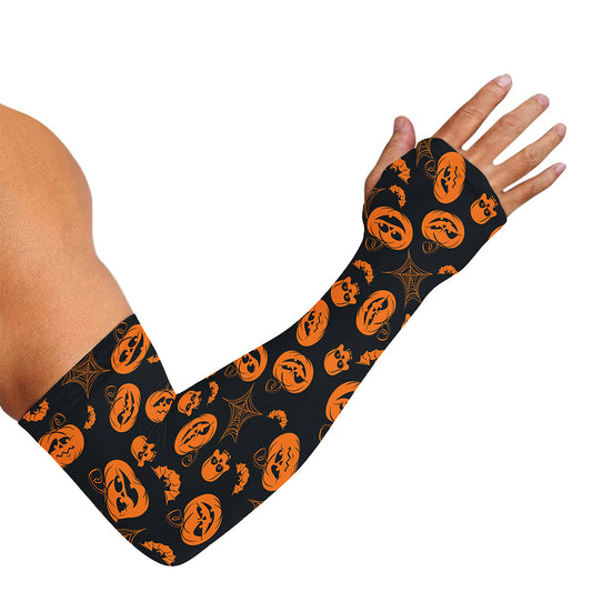 Halloween Pumpkin And Bat Pattern Print Sun Protection Arm Sleeves