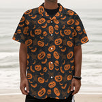 Halloween Pumpkin And Bat Pattern Print Textured Short Sleeve Shirt