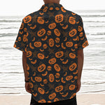 Halloween Pumpkin And Bat Pattern Print Textured Short Sleeve Shirt