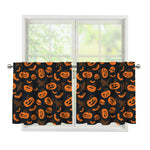 Halloween Pumpkin And Bat Pattern Print Tier Curtains