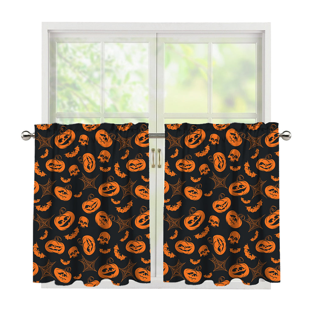 Halloween Pumpkin And Bat Pattern Print Tier Curtains