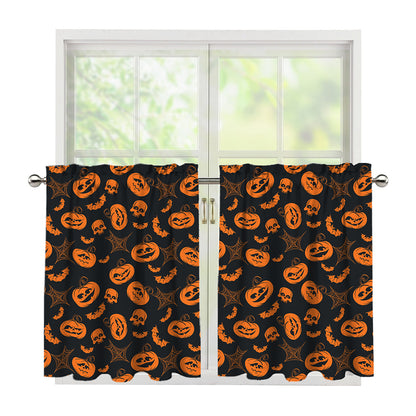 Halloween Pumpkin And Bat Pattern Print Tier Curtains