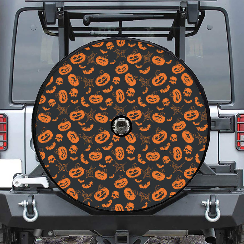 Halloween Pumpkin And Bat Pattern Print Tire Cover With Camera Hole