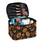 Halloween Pumpkin And Bat Pattern Print Travel Makeup Bag