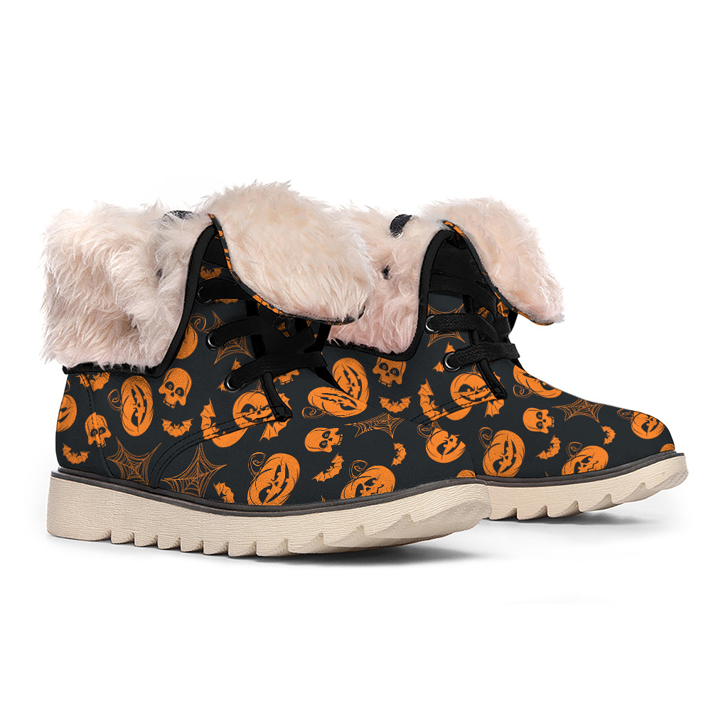 Halloween Pumpkin And Bat Pattern Print Winter Boots