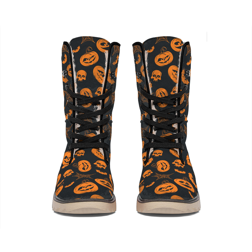 Halloween Pumpkin And Bat Pattern Print Winter Boots