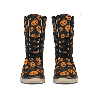 Halloween Pumpkin And Bat Pattern Print Winter Boots