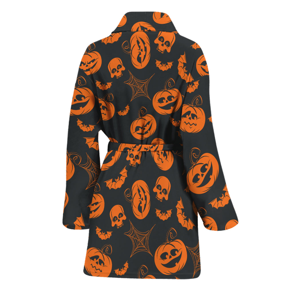 Halloween Pumpkin And Bat Pattern Print Women's Bathrobe